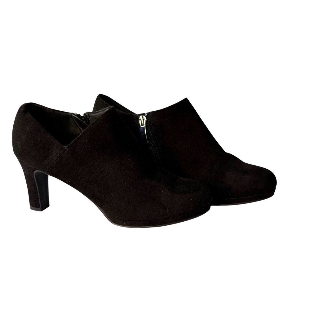 Xappeal Austen Black Faux Suede Ankle Booties Shooties Block Heel Womens 9.5